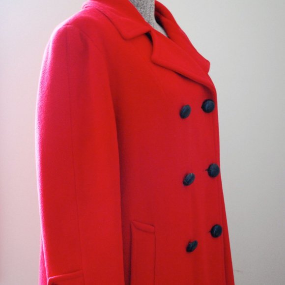 Vibrant Cherry Red Wool Peacoat (L/XL) - Picture 5 of 8